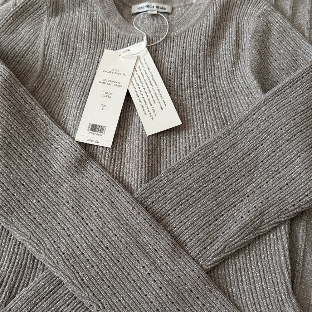 🩶 VERONICA BEARD Women’s Nami Metallic Knit Midi-Dress NWT - Picture 10 of 10